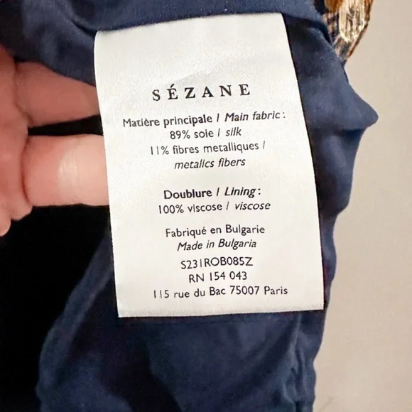 Sézane Titania Silk Maxi Dress Navy Gold Floral Open Back Size FR 34 / US 2 - Picture 11 of 13